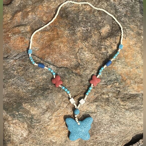 Multi Color Lava Butterfly Necklace - Picture 1 of 8